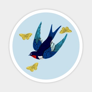 Barn Swallow and Butterflies Magnet